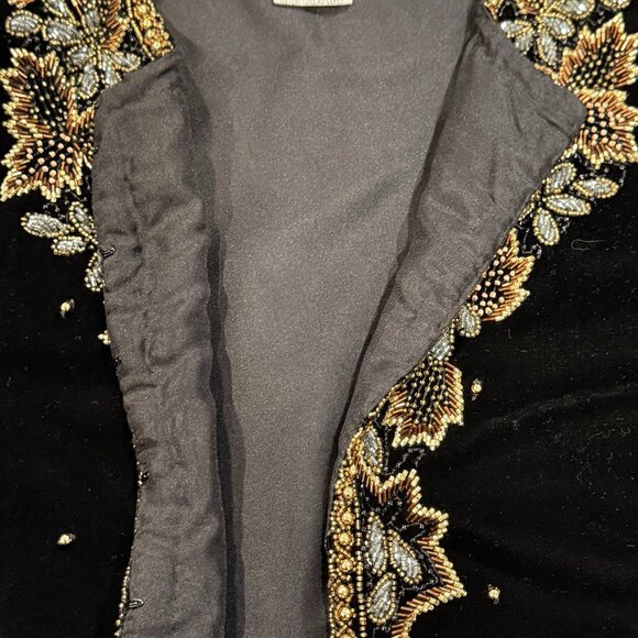 Vintage Beaded Black Velvet Gold Copper Luxurious Formal Womens Jacket Size 18 - Picture 7 of 14